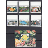 Фауна. Рыбы. Гвинея. 1997. 6 марок и 1 блок. Michel N 1645-1650, бл510 (15,0 е)