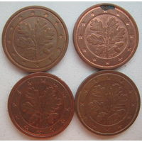 Германия 2 евроцента 2007 г. (A) (D) (F) (J). Цена за 1 шт.