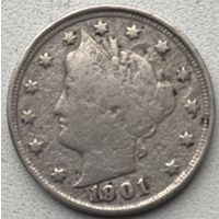 США 5 центов 1901 г. Liberty Nickel