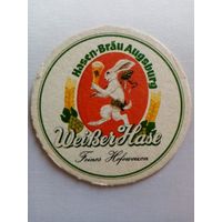 "4" Бирдекель Hasen-Brau Augsburg Weisser Hase ФРГ подставка под пиво