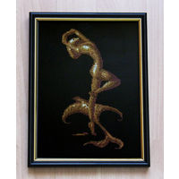 Картина вышитая крестиком "Девушка на скате", рама со стеклом